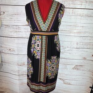 Soho Apparel Black‎ and Purple Floral Midi Dress